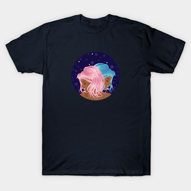 Twin girls as Gemini zodiac sign T-Shirt by AnnArtshock